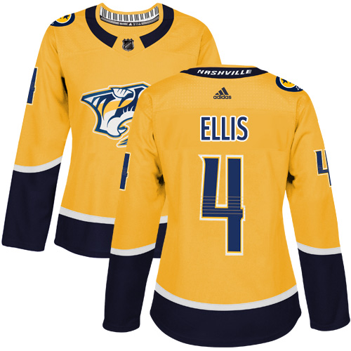 Adidas Nashville Predators #4 Ryan Ellis Yellow Home Authentic Women Stitched NHL Jersey